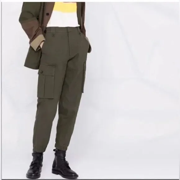 Zadig & Voltaire Pilote Canvas Cargo Jogger pant in olive green 34. NWT